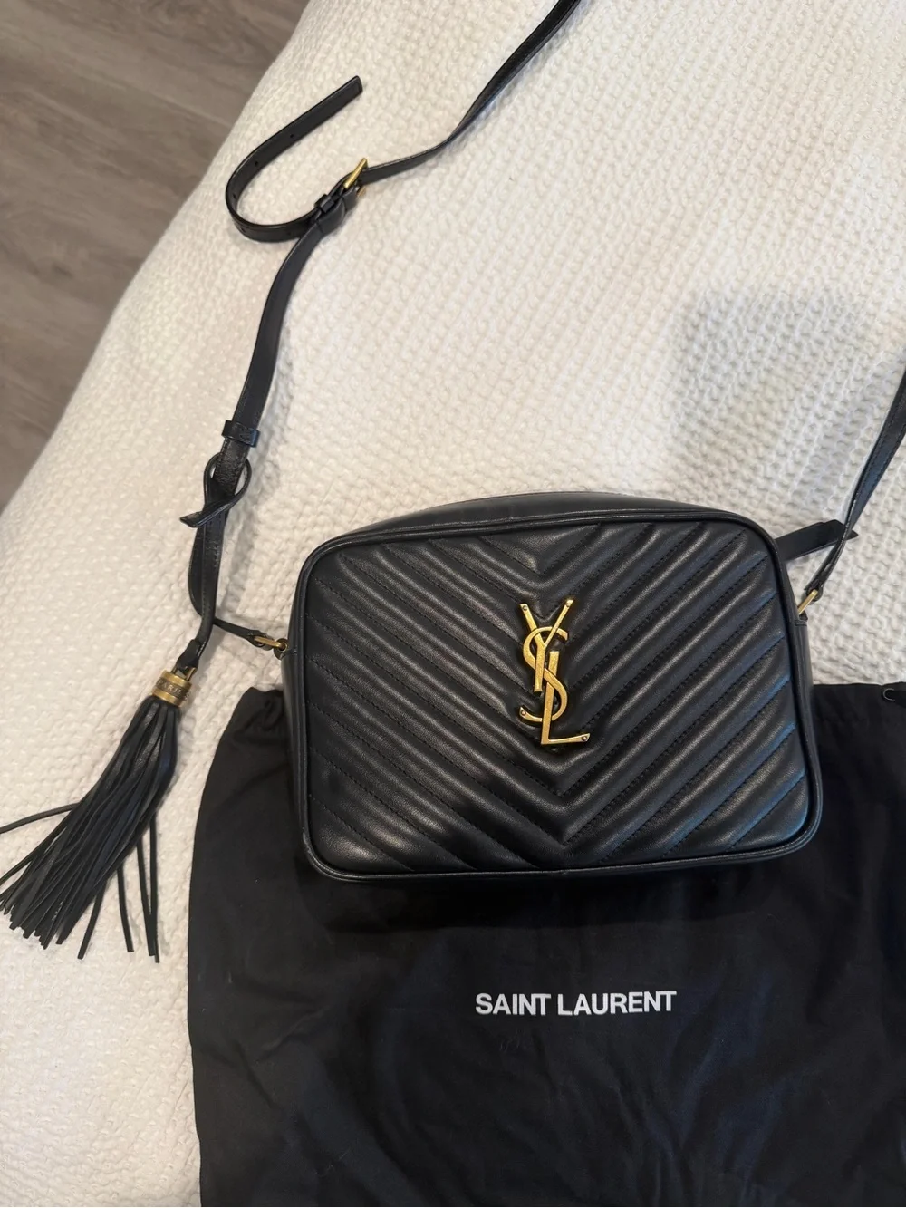 Saint Laurent Black Chevron Quilted Crossbody with Gold YSL Hardware